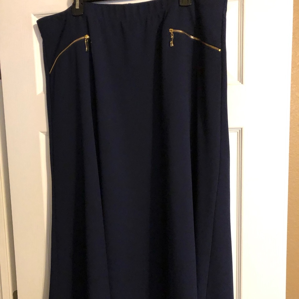Navy Flared Midi Skirt